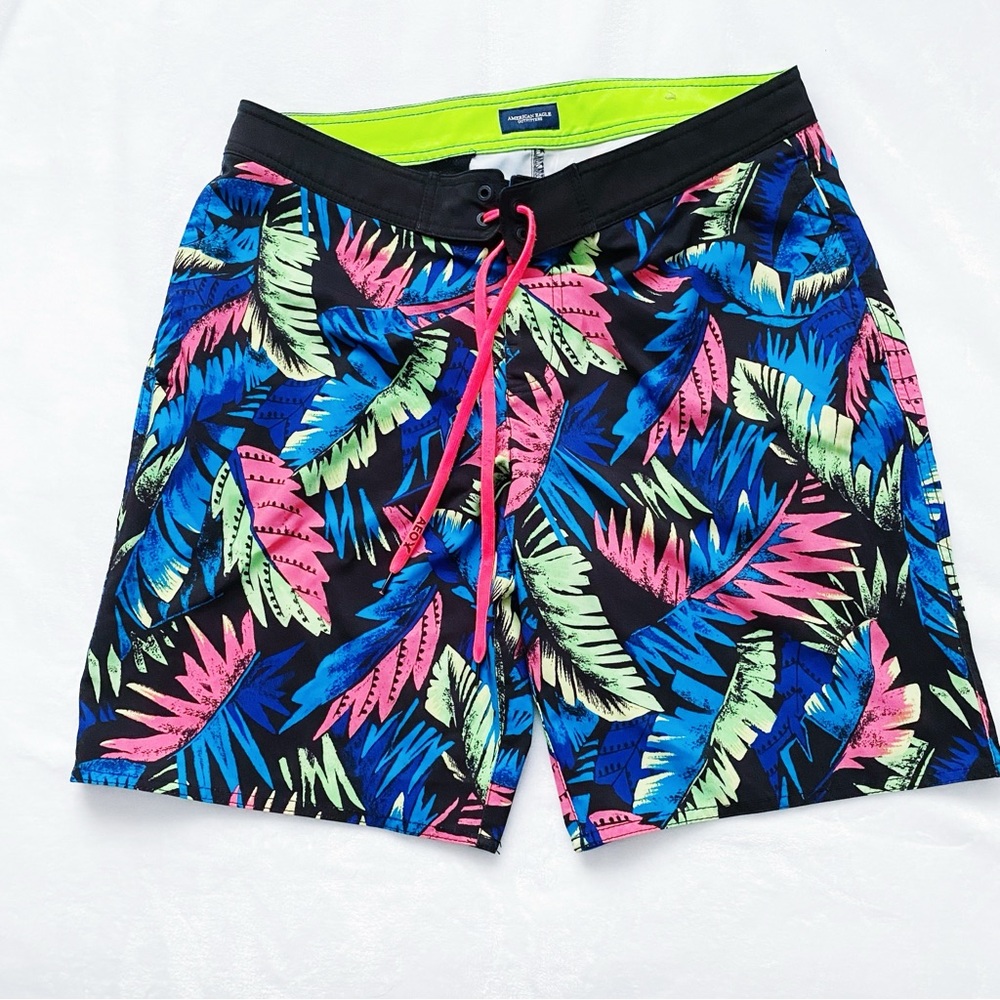 AEO Tropical Palm Leaf Print Board Shorts